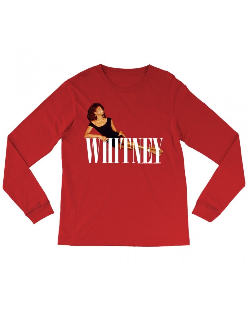 Whitney Houston Long Sleeve Shirt | Whitney Laying On Logo White Shirt $9.89 Shirts