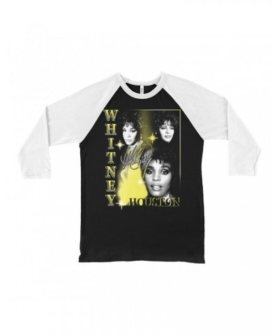 Whitney Houston 3/4 Sleeve Baseball Tee | Yellow Classic Collage Shirt $4.89 Shirts