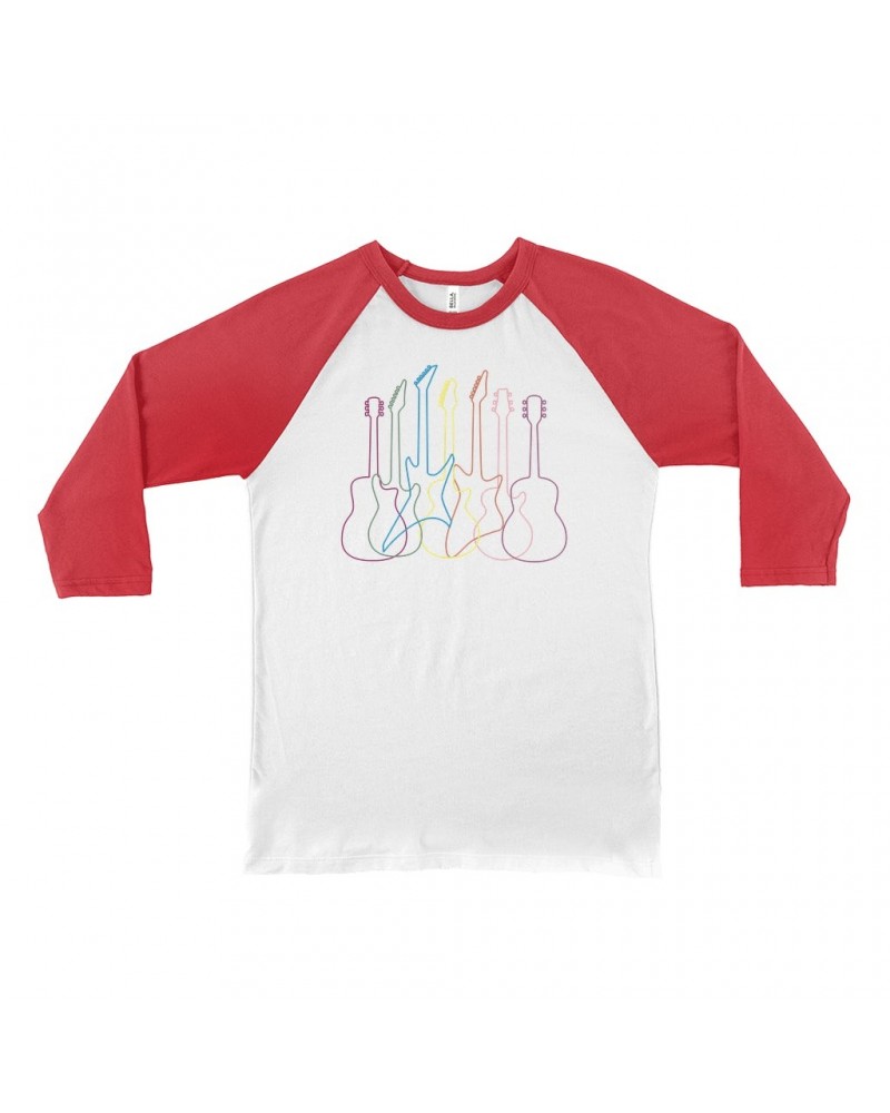 Music Life 3/4 Sleeve Baseball Tee | Spectrum Guitar Shapes Shirt $7.37 Shirts