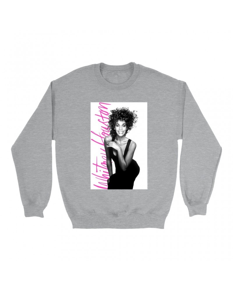 Whitney Houston Sweatshirt | Album Photo With Hot Pink Signature Image Sweatshirt $8.24 Sweatshirts