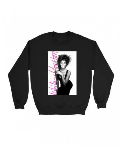 Whitney Houston Sweatshirt | Album Photo With Hot Pink Signature Image Sweatshirt $8.24 Sweatshirts