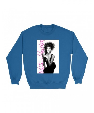 Whitney Houston Sweatshirt | Album Photo With Hot Pink Signature Image Sweatshirt $8.24 Sweatshirts