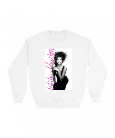 Whitney Houston Sweatshirt | Album Photo With Hot Pink Signature Image Sweatshirt $8.24 Sweatshirts