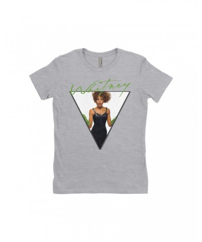 Whitney Houston Ladies' Boyfriend T-Shirt | 1987 Green Glove Photo Triangle Design Shirt $6.35 Shirts