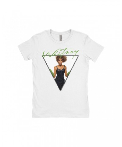 Whitney Houston Ladies' Boyfriend T-Shirt | 1987 Green Glove Photo Triangle Design Shirt $6.35 Shirts