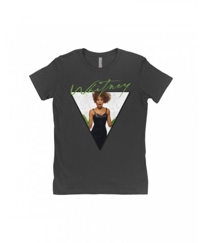 Whitney Houston Ladies' Boyfriend T-Shirt | 1987 Green Glove Photo Triangle Design Shirt $6.35 Shirts