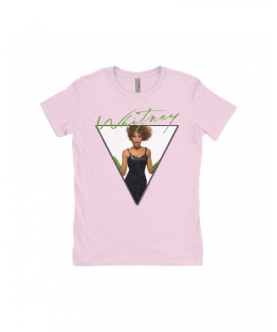 Whitney Houston Ladies' Boyfriend T-Shirt | 1987 Green Glove Photo Triangle Design Shirt $6.35 Shirts