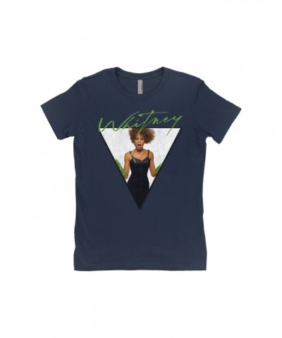 Whitney Houston Ladies' Boyfriend T-Shirt | 1987 Green Glove Photo Triangle Design Shirt $6.35 Shirts