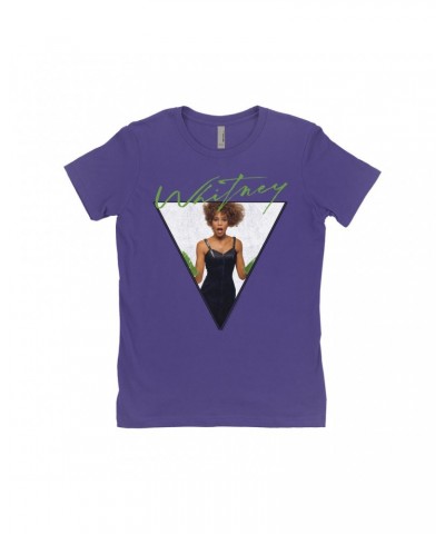 Whitney Houston Ladies' Boyfriend T-Shirt | 1987 Green Glove Photo Triangle Design Shirt $6.35 Shirts