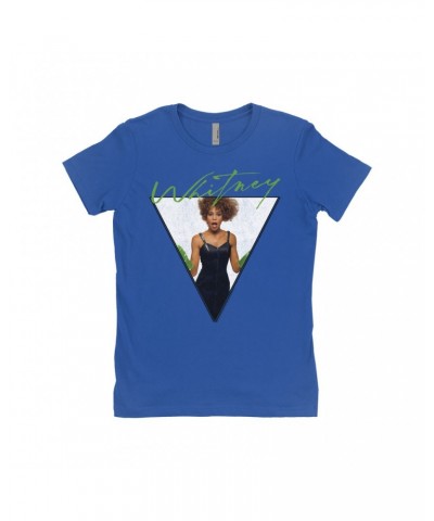 Whitney Houston Ladies' Boyfriend T-Shirt | 1987 Green Glove Photo Triangle Design Shirt $6.35 Shirts