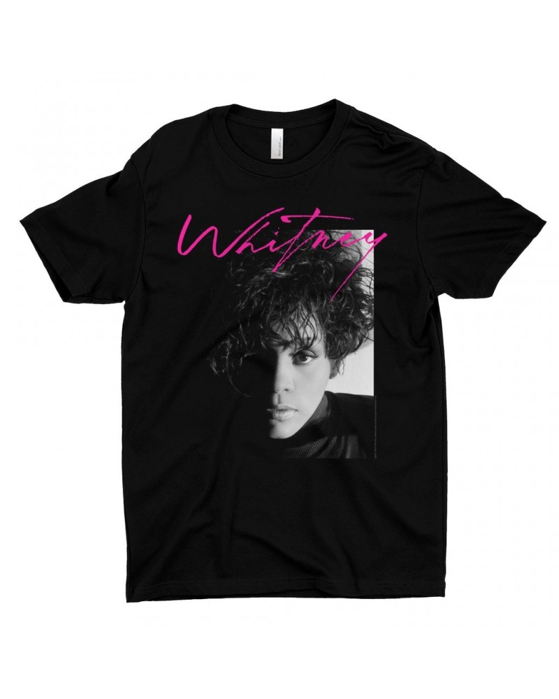 Whitney Houston T-Shirt | Dramatic Lighting Photo And Pink Signature Image Shirt $8.96 Shirts