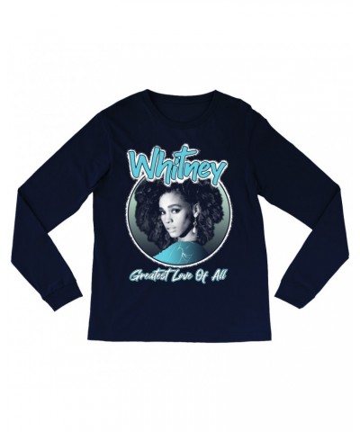 Whitney Houston Long Sleeve Shirt | Turquoise Greatest Love Of All Album Design Shirt $3.20 Shirts