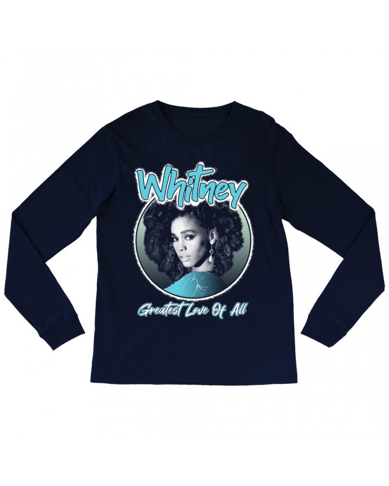 Whitney Houston Long Sleeve Shirt | Turquoise Greatest Love Of All Album Design Shirt $3.20 Shirts