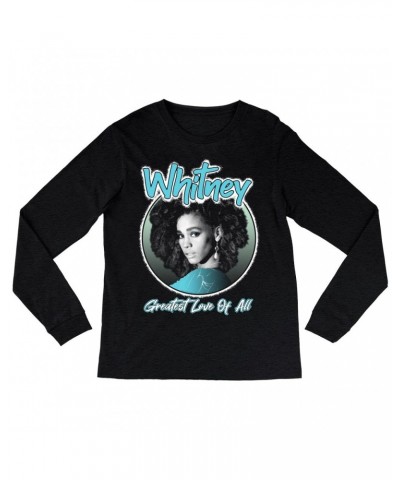 Whitney Houston Long Sleeve Shirt | Turquoise Greatest Love Of All Album Design Shirt $3.20 Shirts