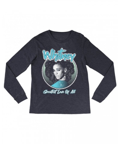 Whitney Houston Long Sleeve Shirt | Turquoise Greatest Love Of All Album Design Shirt $3.20 Shirts