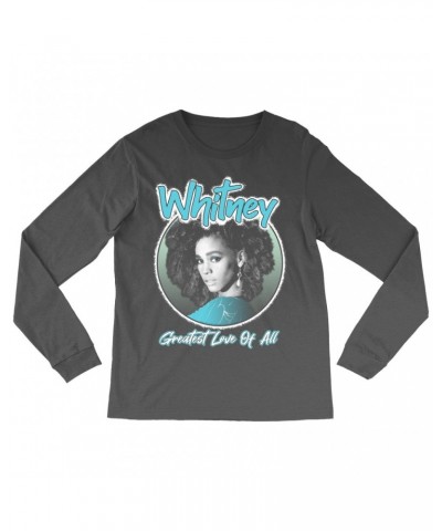 Whitney Houston Long Sleeve Shirt | Turquoise Greatest Love Of All Album Design Shirt $3.20 Shirts