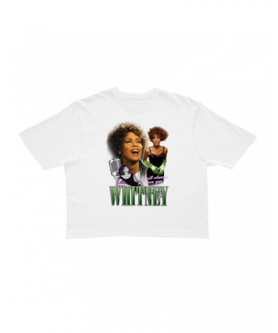 Whitney Houston Ladies' Crop Tee | I Will Always Love You Green Photo Collage Design Crop T-shirt $11.75 Shirts