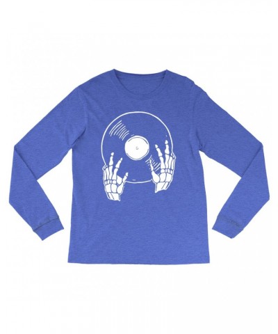 Music Life Heather Long Sleeve Shirt | Skeletons Spin Vinyl Too Shirt $7.39 Shirts