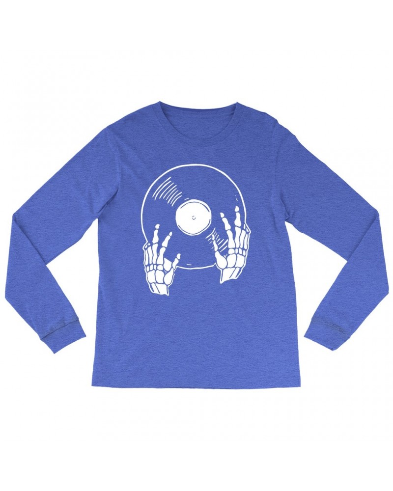 Music Life Heather Long Sleeve Shirt | Skeletons Spin Vinyl Too Shirt $7.39 Shirts