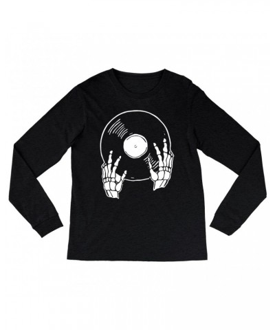 Music Life Heather Long Sleeve Shirt | Skeletons Spin Vinyl Too Shirt $7.39 Shirts