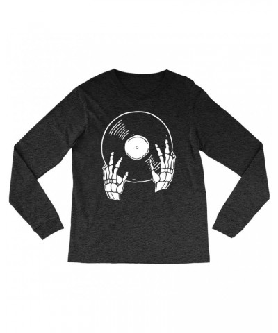 Music Life Heather Long Sleeve Shirt | Skeletons Spin Vinyl Too Shirt $7.39 Shirts