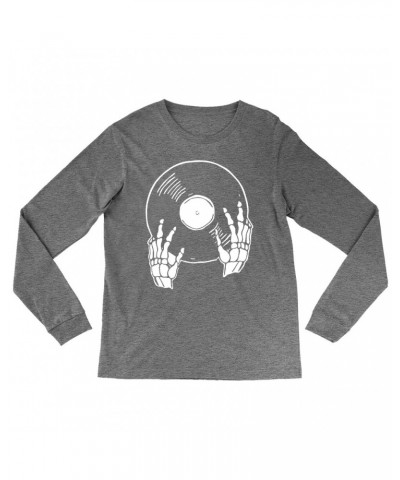 Music Life Heather Long Sleeve Shirt | Skeletons Spin Vinyl Too Shirt $7.39 Shirts