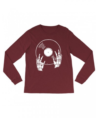 Music Life Heather Long Sleeve Shirt | Skeletons Spin Vinyl Too Shirt $7.39 Shirts