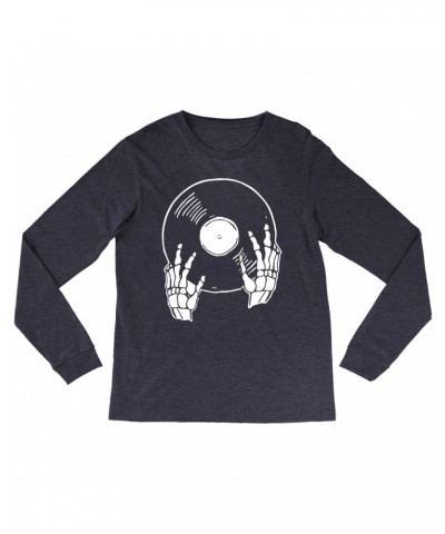 Music Life Heather Long Sleeve Shirt | Skeletons Spin Vinyl Too Shirt $7.39 Shirts