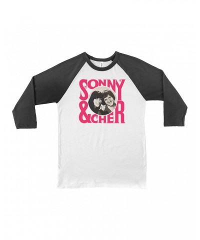 Sonny & Cher 3/4 Sleeve Baseball Tee | Retro Pink Logo And Photo Shirt $16.82 Shirts